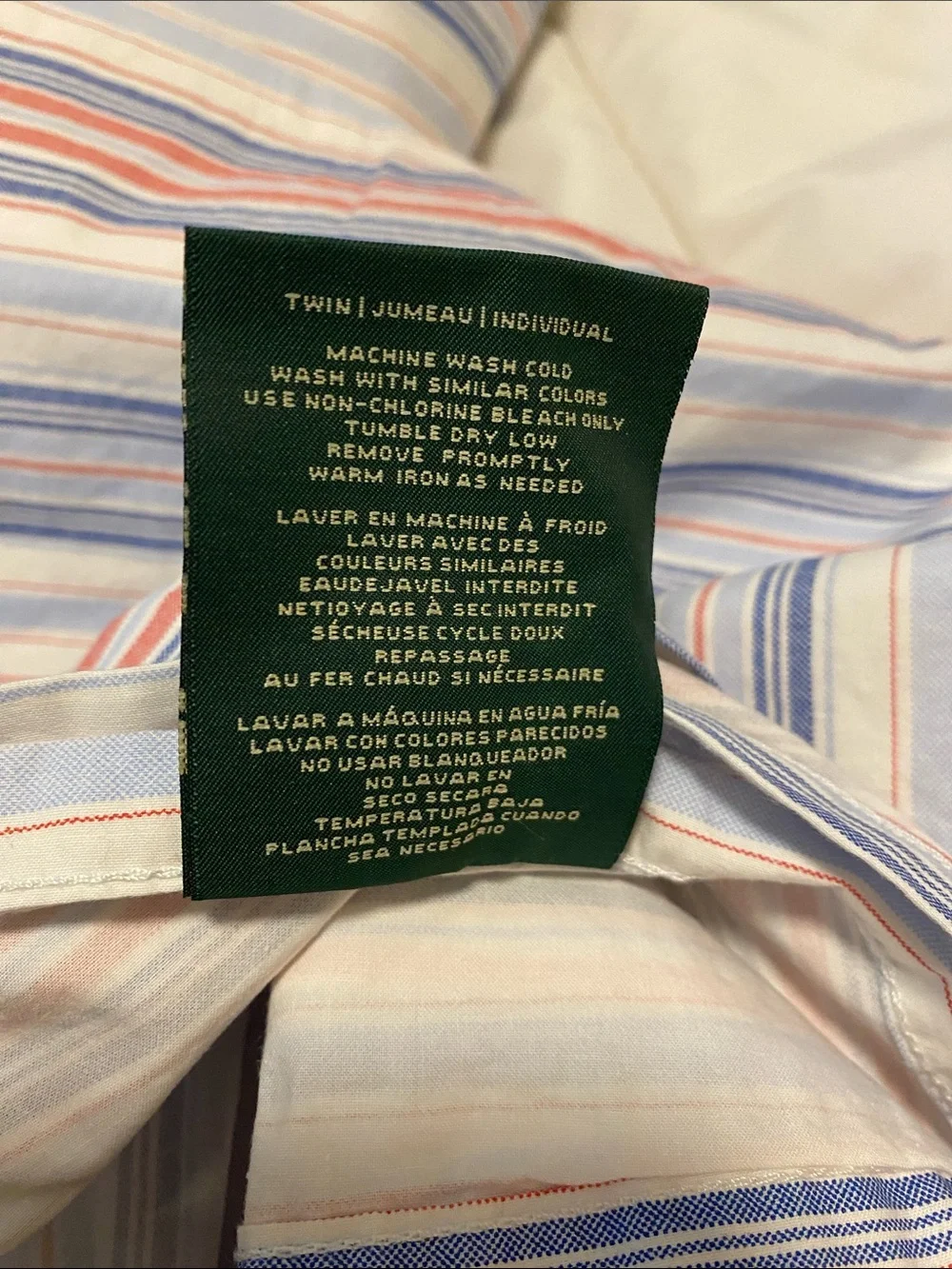 Ralph Lauren Striped Blue and Red Cotton Twin Sheet Set